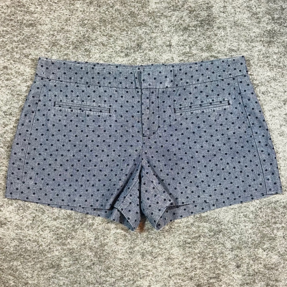 Gap Polka Dot Chino Shorts Womens 2 Petite Blue Chambray Mid Rise Preppy Classic